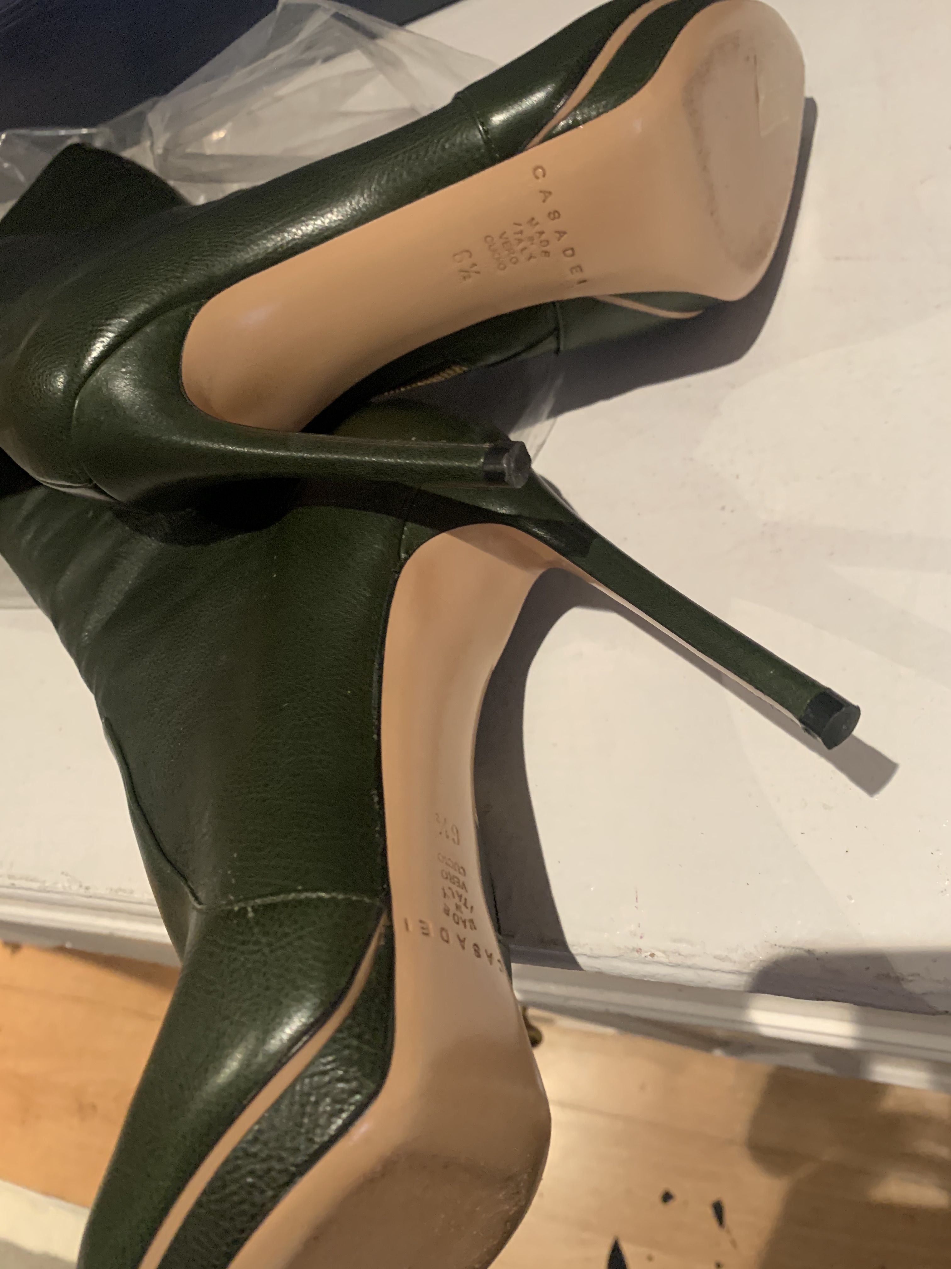 Casadei Bottle Green Leather Knee Boots Size 365