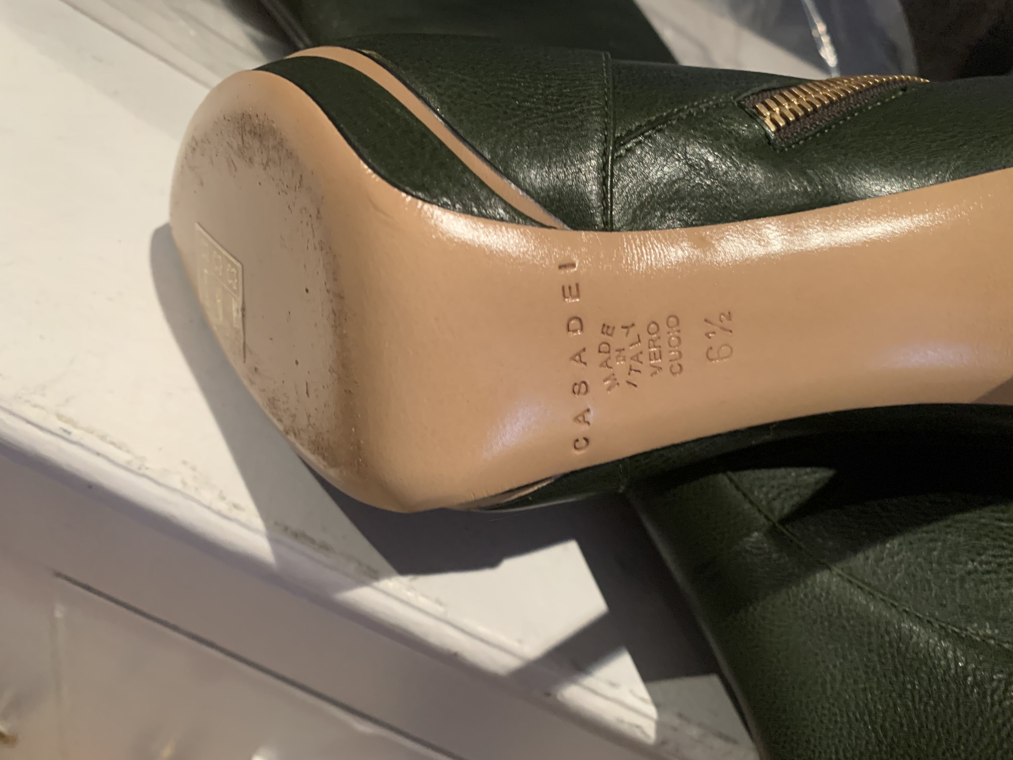 Casadei Bottle Green Leather Knee Boots Size 365