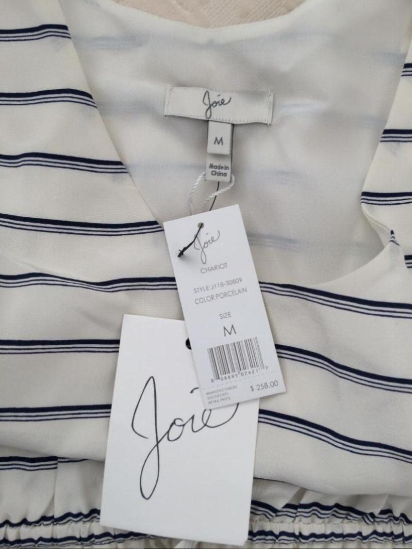 Joie Porcelain Silk Striped Dress Size M White