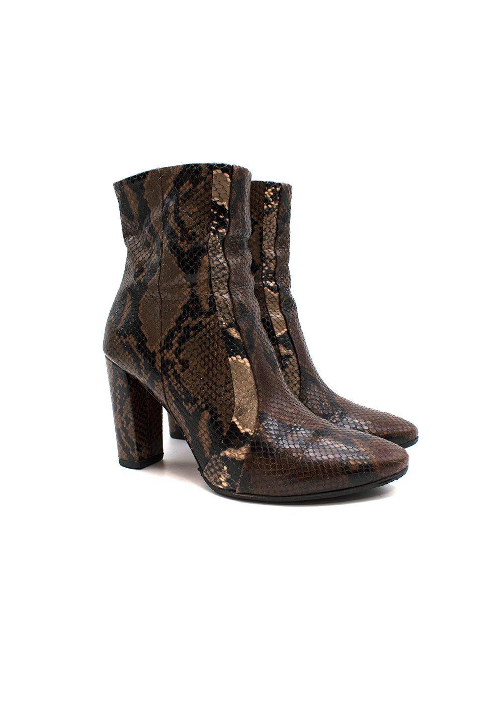 Preowned Veronica Beard Brown Snakeskin Embossed Heeled Ankle Boots Size 38 leather