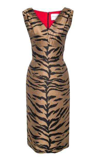 Preowned Carolina Herrera Animal Print Sleeveless Midi Dress Size XS cotton