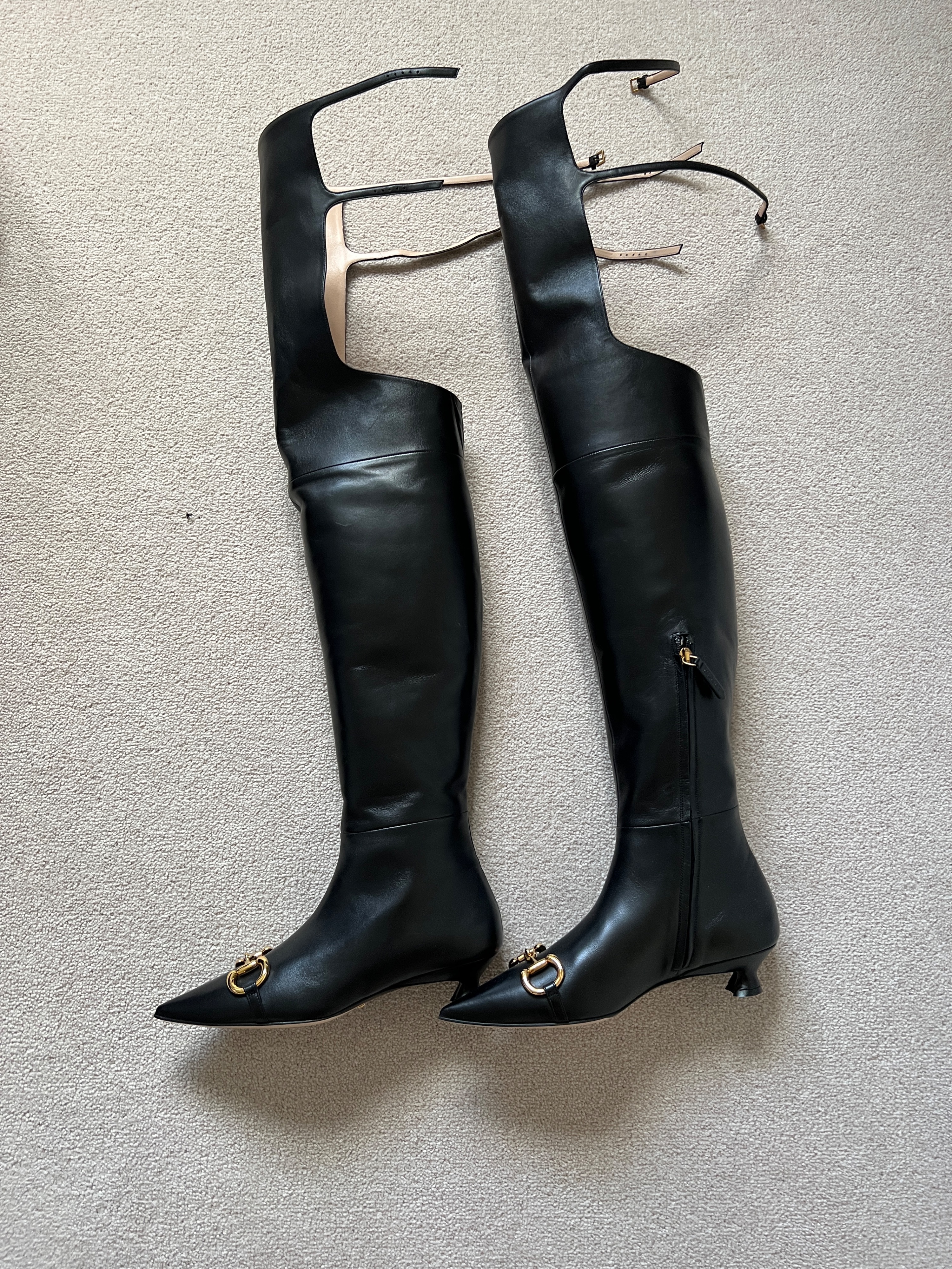 Gucci Black Leather Over the Knee Horsebit Boots Size 375