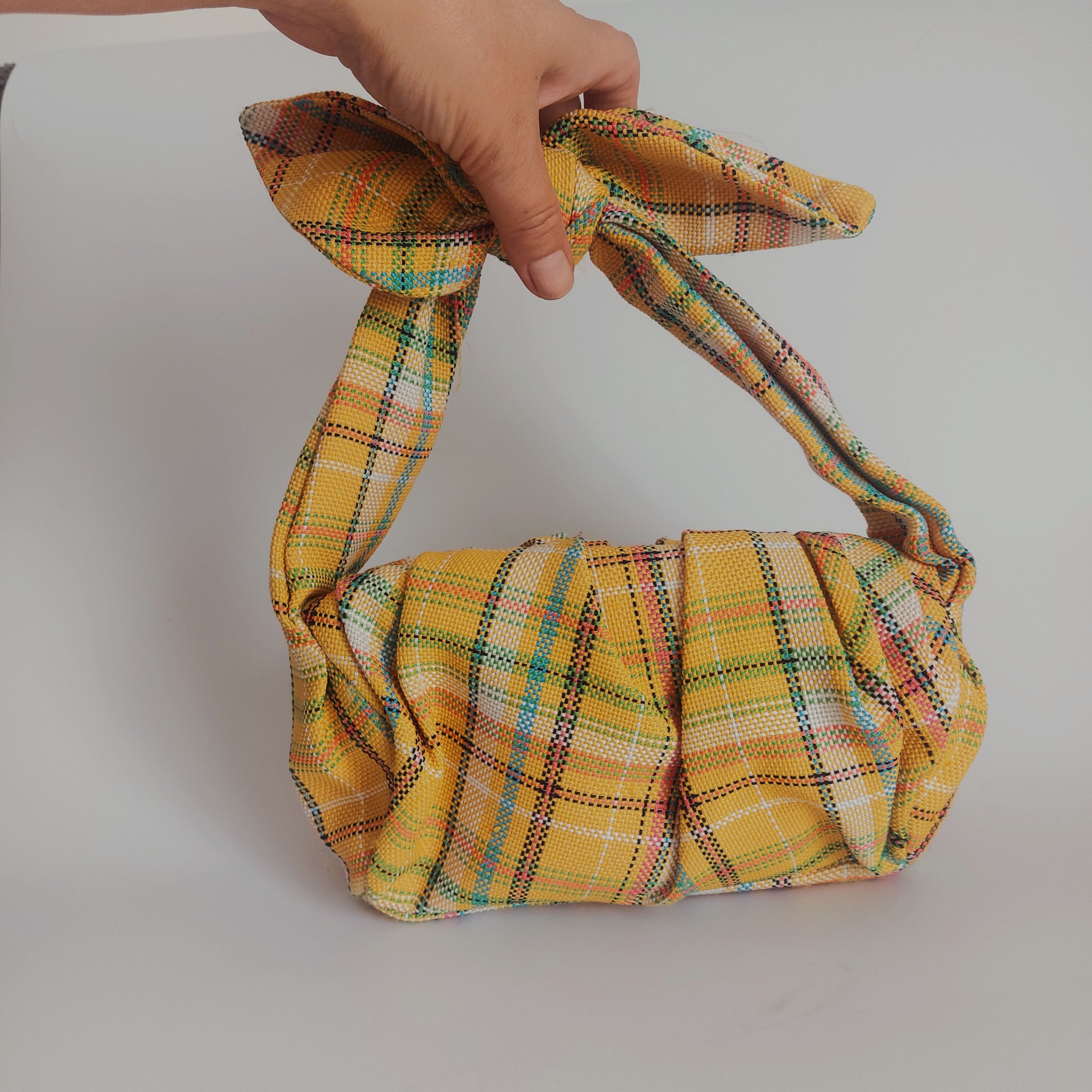 Preowned Rejina Pyo Yellow Nane Knotted Plaid Barrel Bag cotton