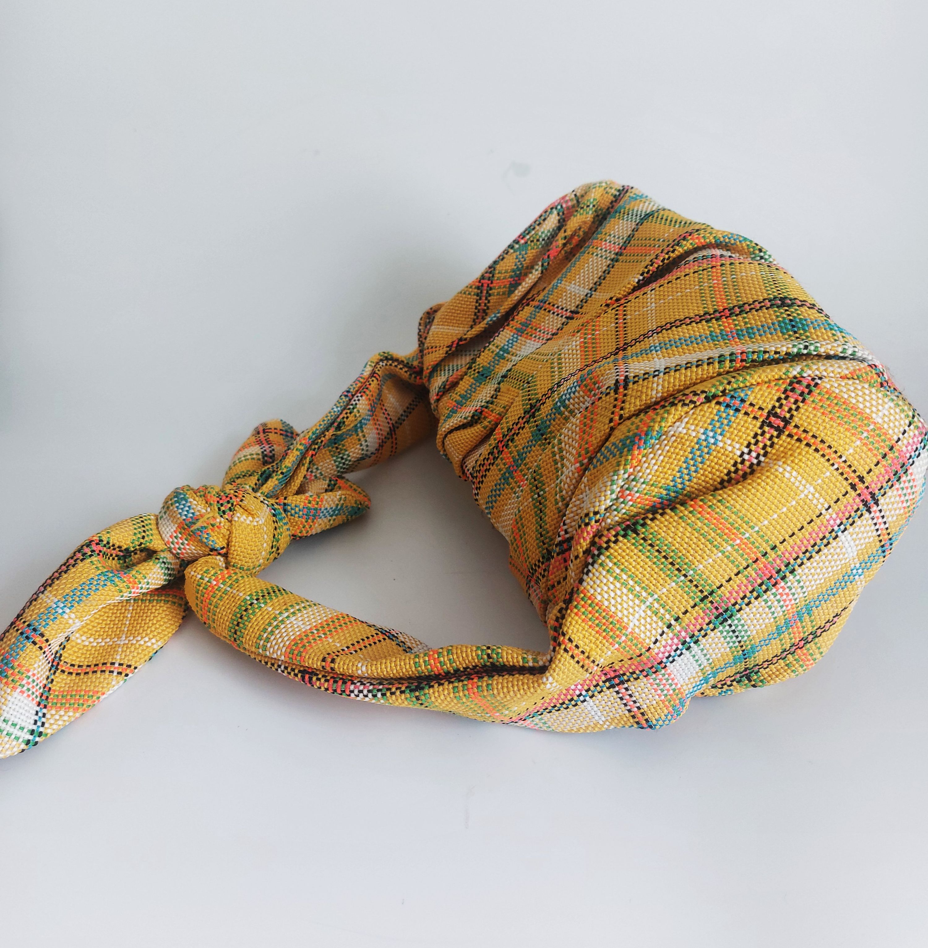 Preowned Rejina Pyo Yellow Nane Knotted Plaid Barrel Bag cotton