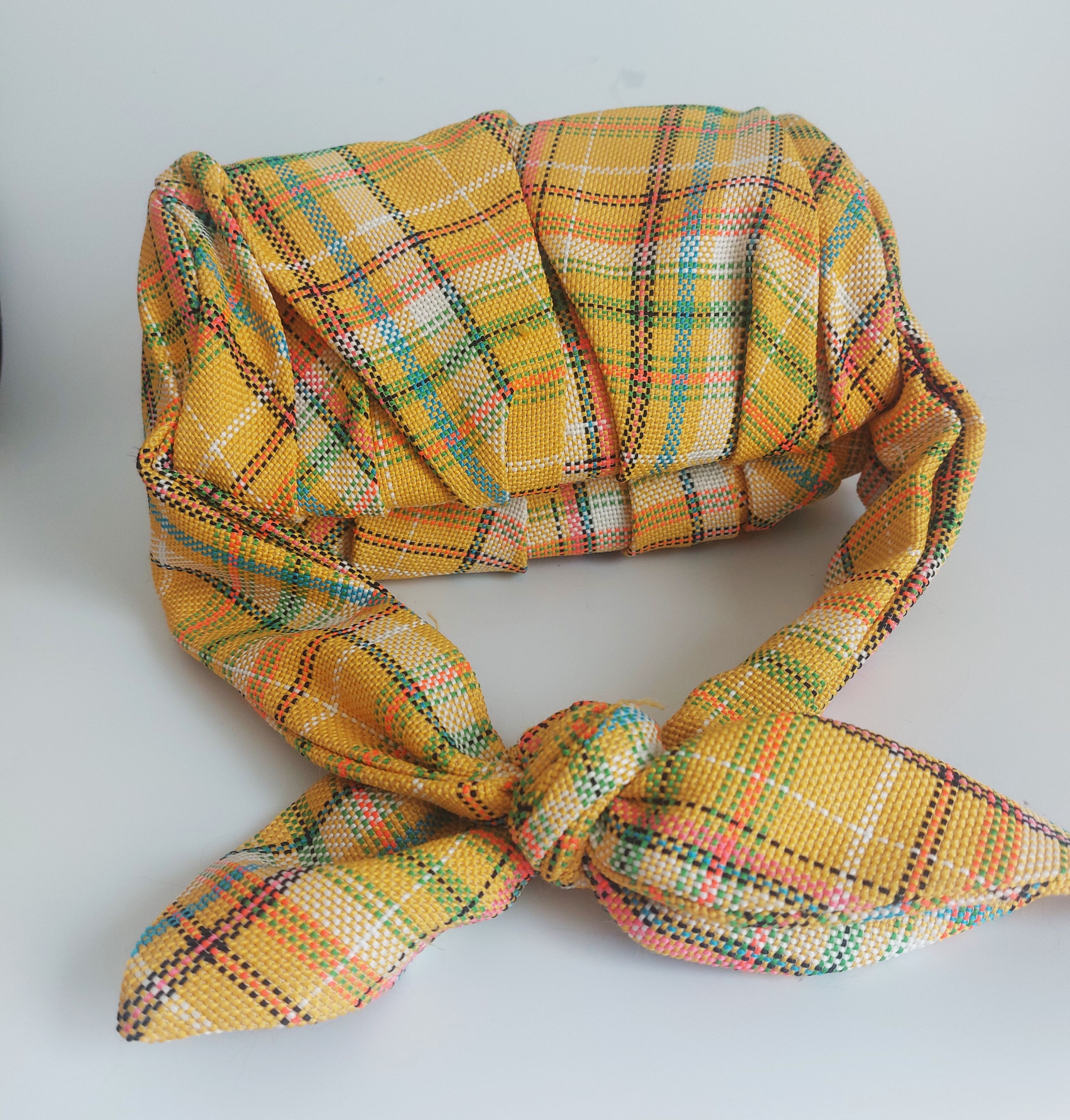 Preowned Rejina Pyo Yellow Nane Knotted Plaid Barrel Bag cotton