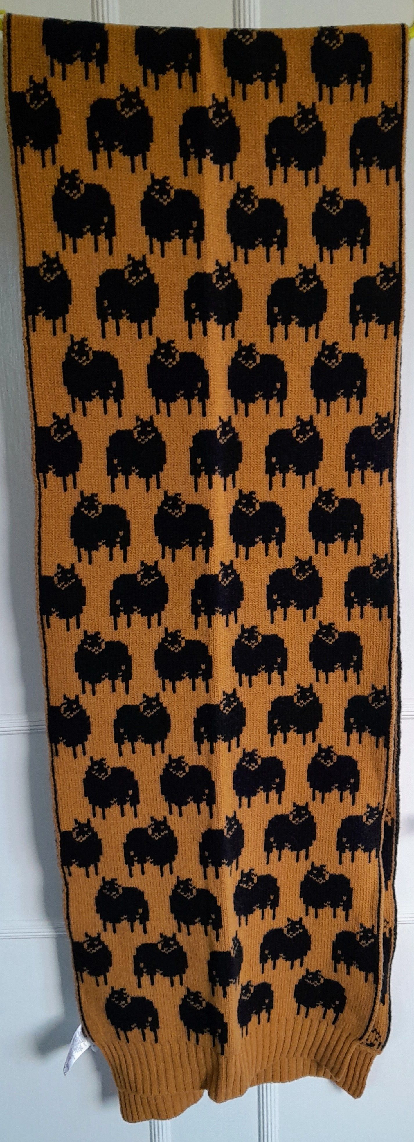 See By Chloe yellow  black sheep intarsia knit scarf Brown wool