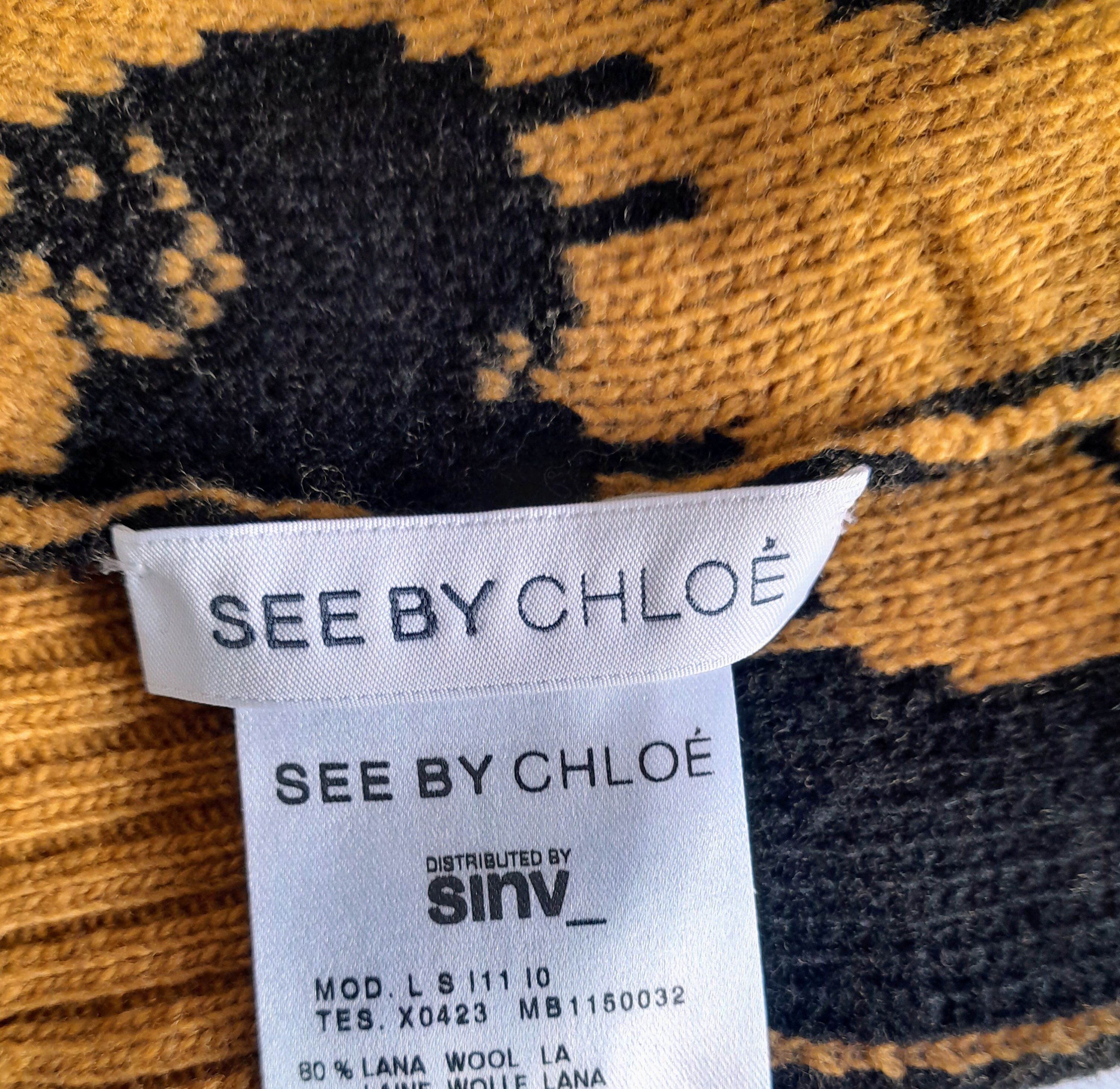 See By Chloe yellow  black sheep intarsia knit scarf Brown wool