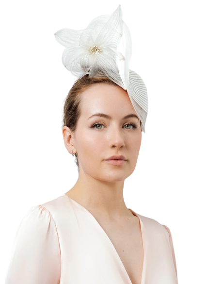 Maggie Mowbray White Floral Fascinator straw