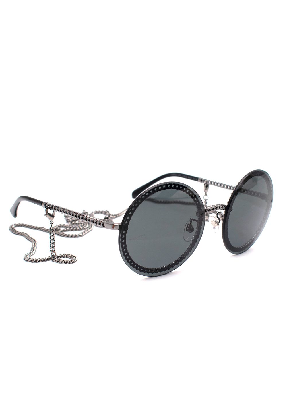 Chanel Black Round Frame Sunglasses with Detachable Chain metal