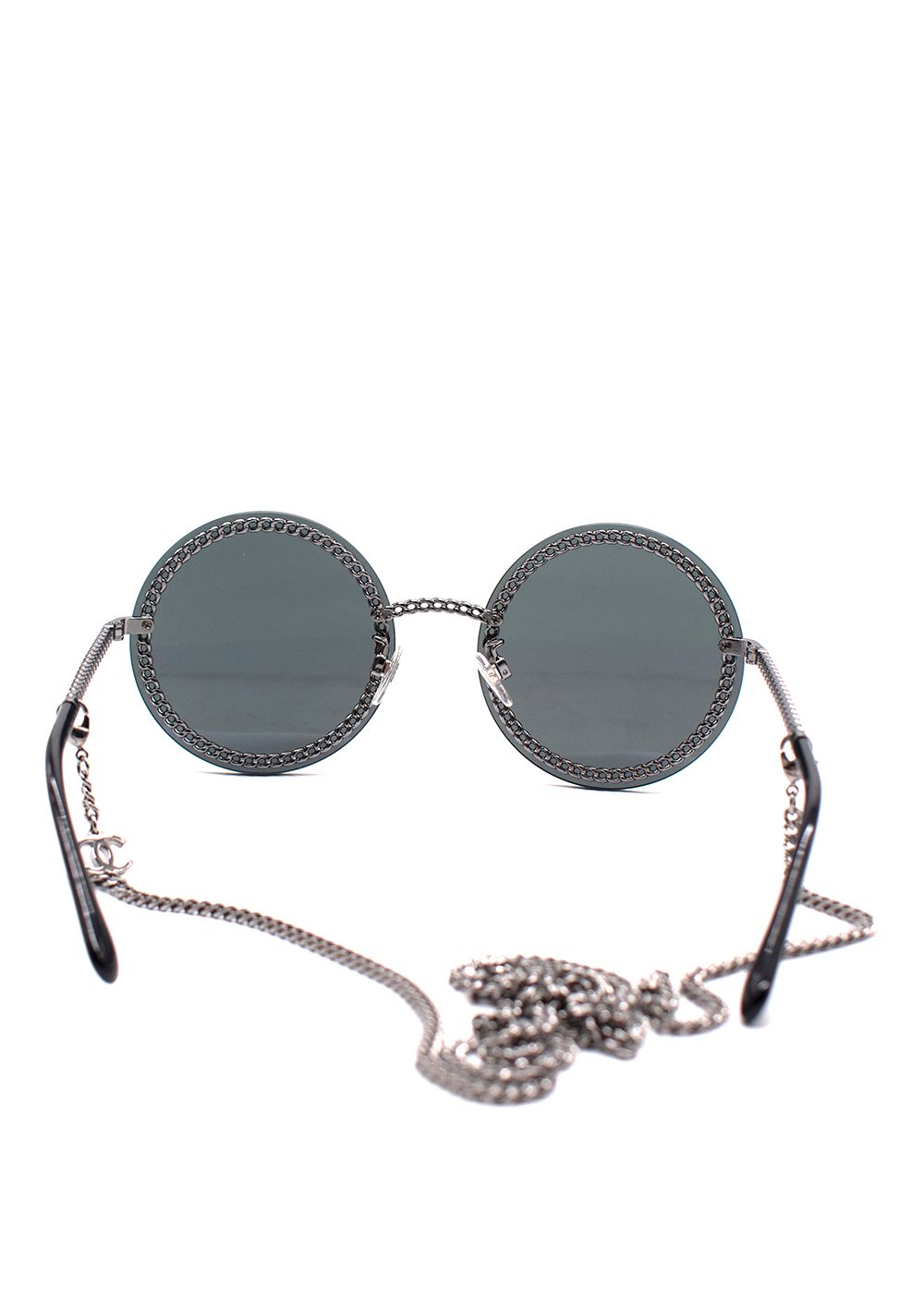 Chanel Black Round Frame Sunglasses with Detachable Chain metal