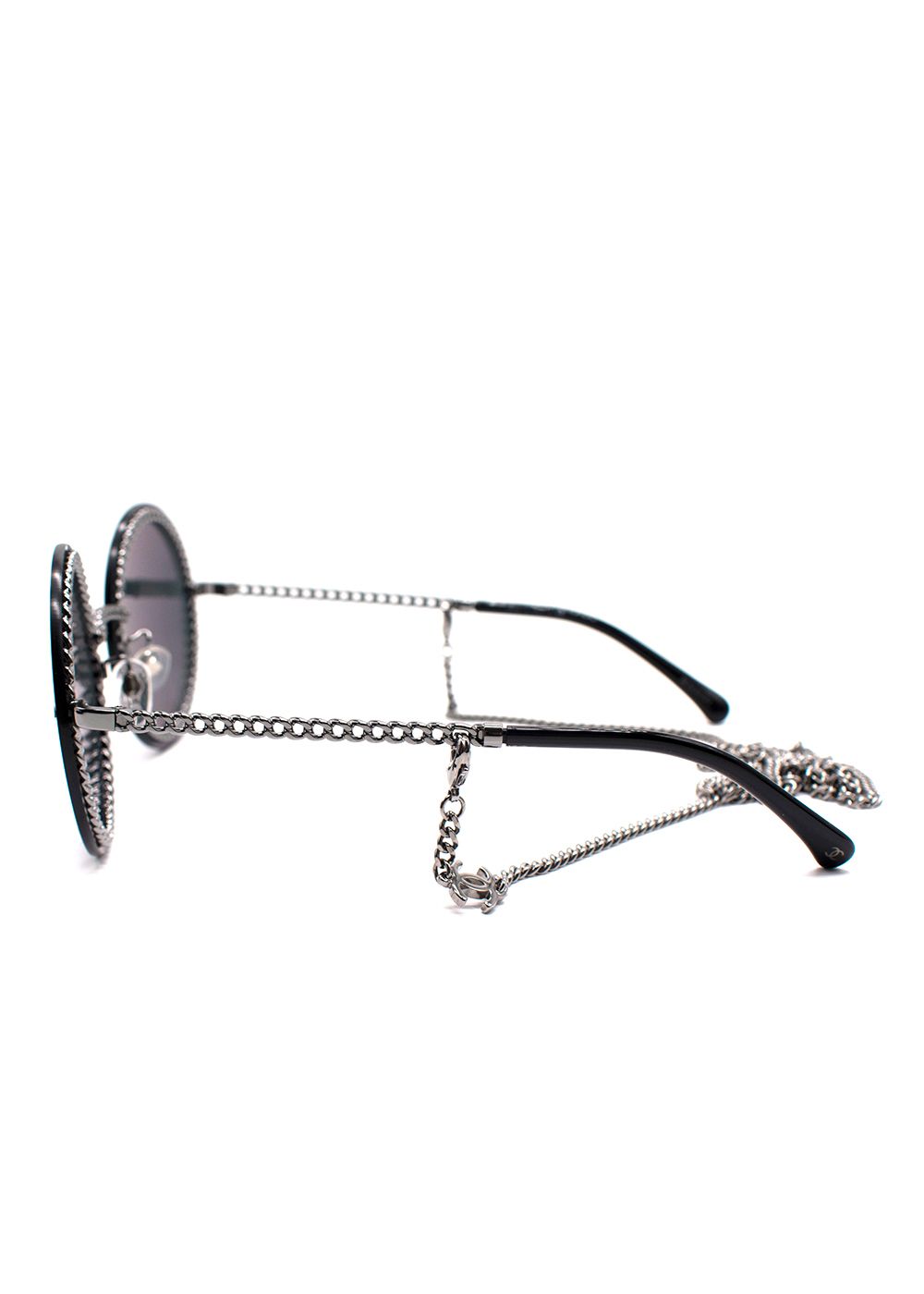 Chanel Black Round Frame Sunglasses with Detachable Chain metal