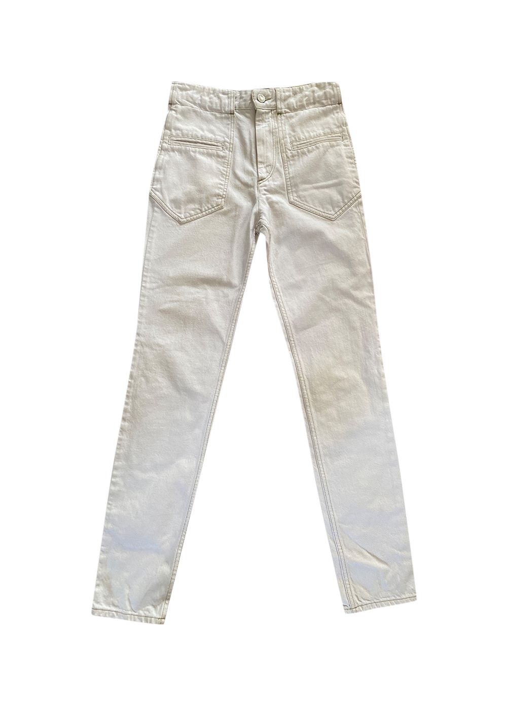 Preowned Isabel Marant Contrast Stitch High Rise White Jeans Size S cotton