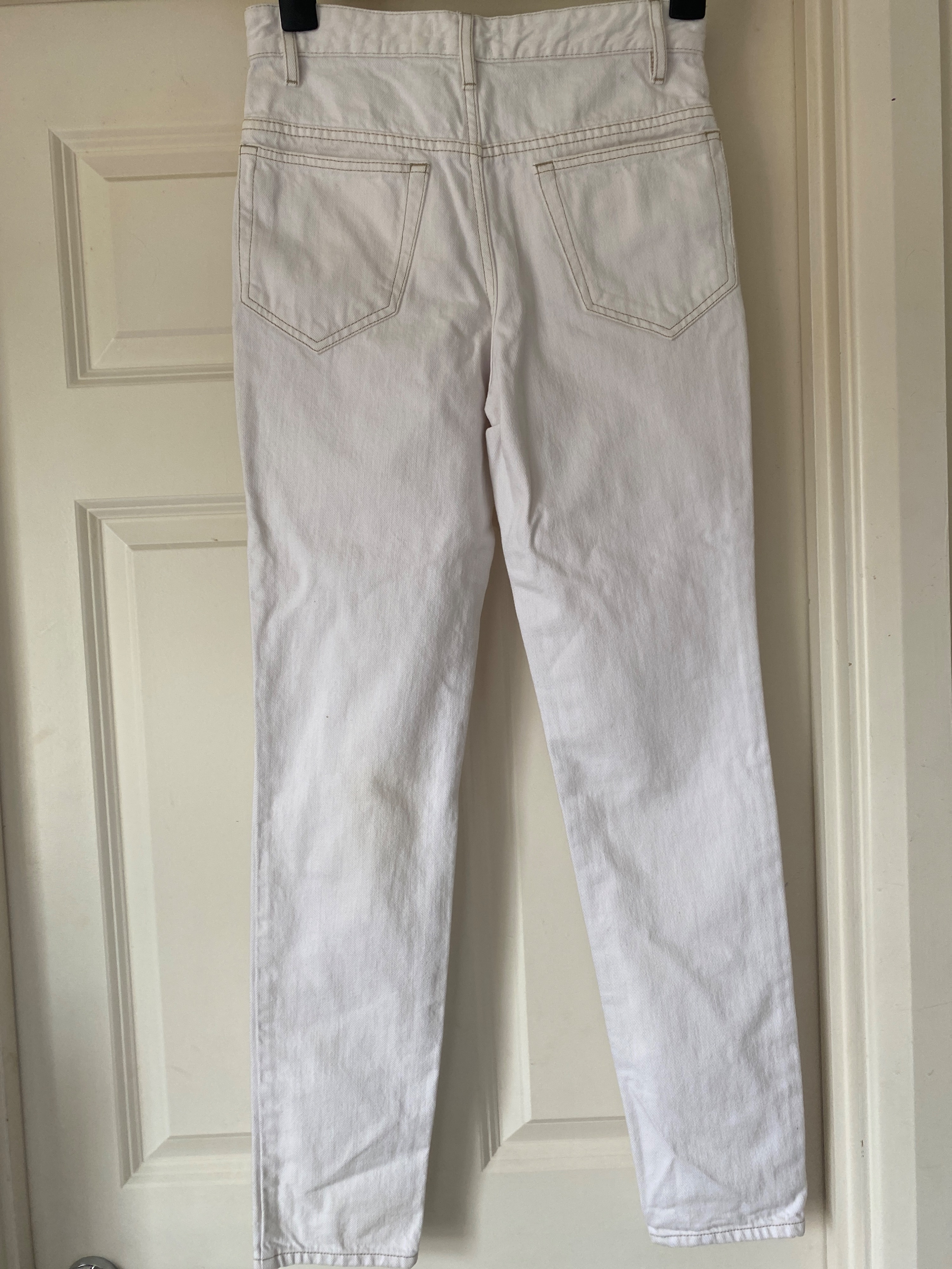 Preowned Isabel Marant Contrast Stitch High Rise White Jeans Size S cotton