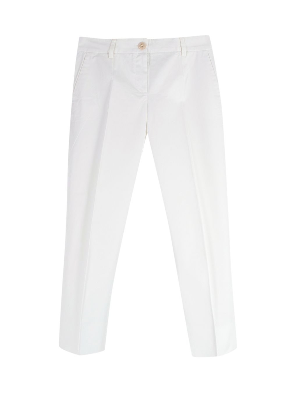 Preowned Dolce  Gabbana White Cotton Straight Cropped Trousers Size XS