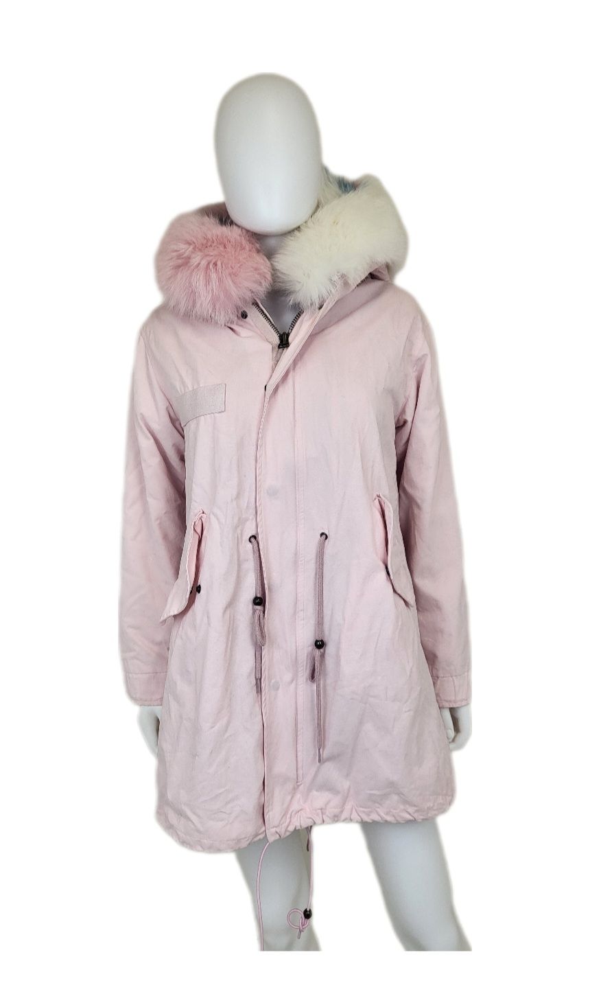 Preowned Mr  Mrs Italy Pink Parka with Fox Fur Trim Size S cotton/fox fur