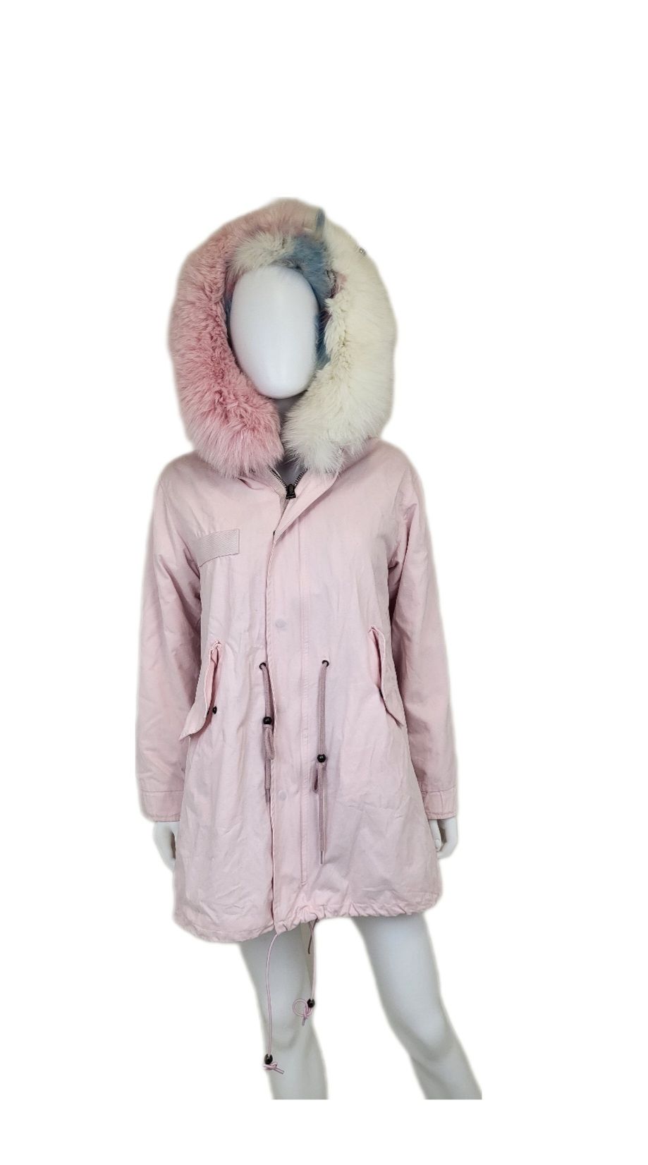 Preowned Mr  Mrs Italy Pink Parka with Fox Fur Trim Size S cotton/fox fur