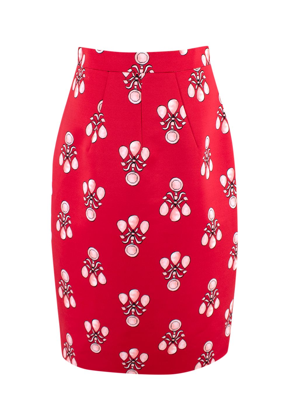 Preowned Emilia Wickstead Lorelai Printed Satin-faille Midi Skirt Size M red silk