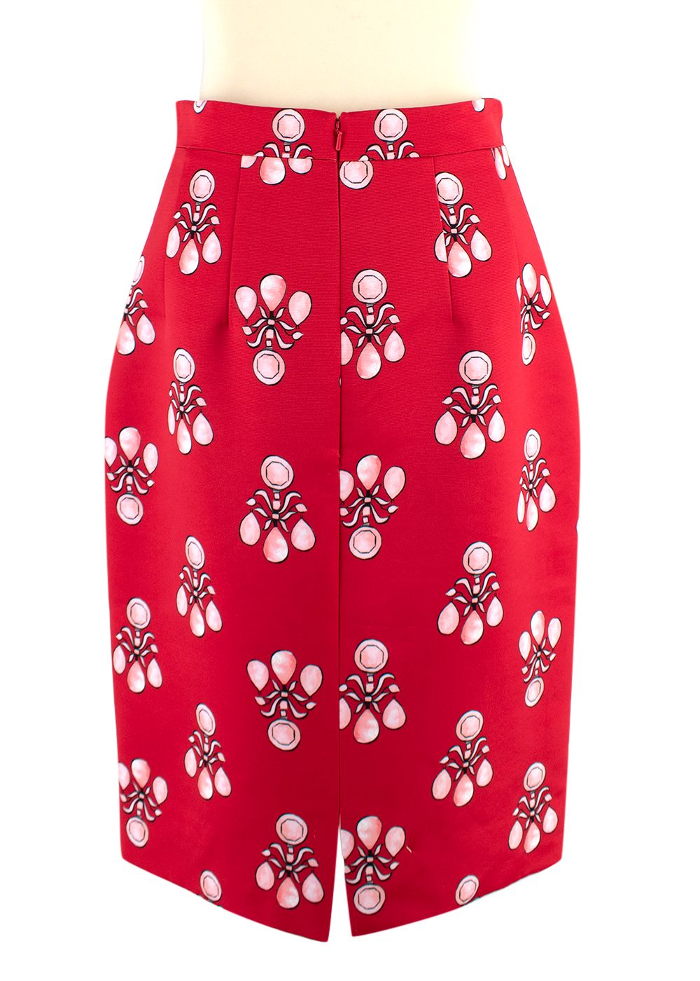 Preowned Emilia Wickstead Lorelai Printed Satin-faille Midi Skirt Size M red silk