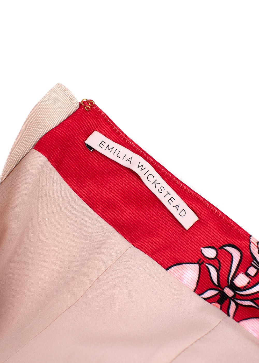 Preowned Emilia Wickstead Lorelai Printed Satin-faille Midi Skirt Size M red silk