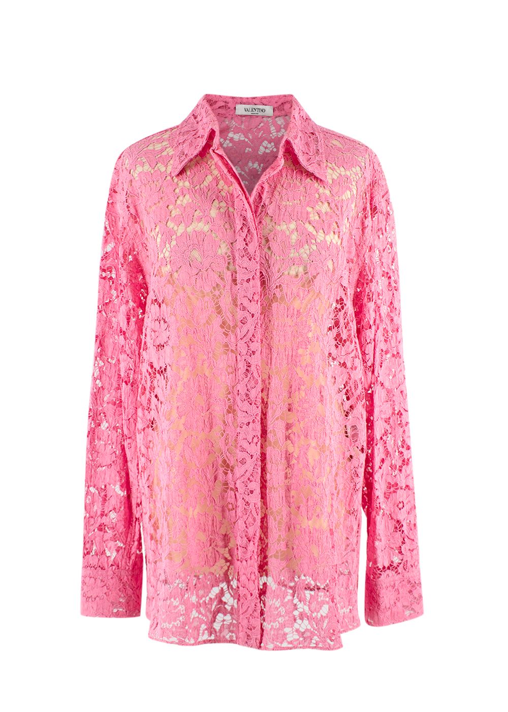 Valentino Bubblegum Pink Floral Lace Shirt Size XS