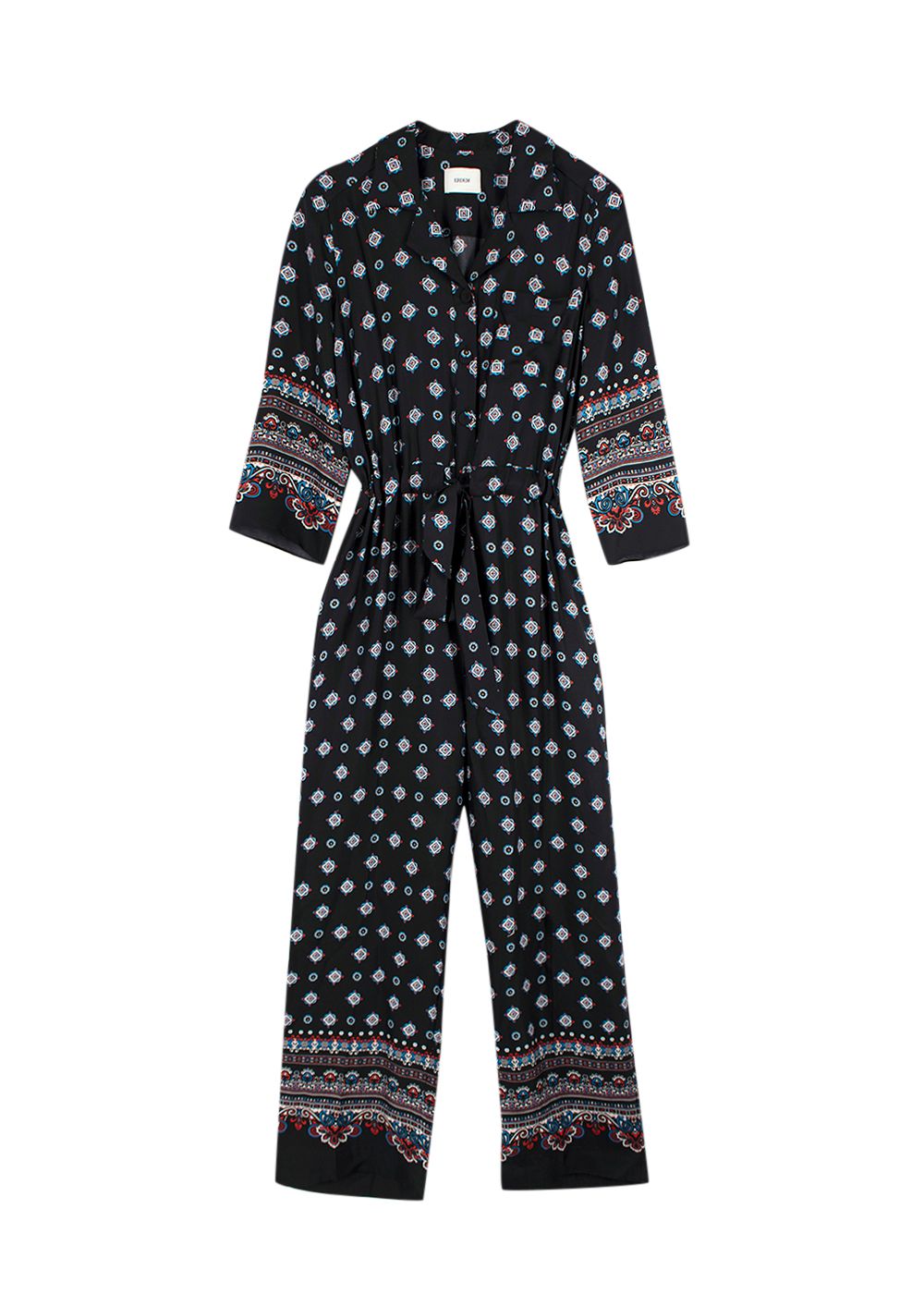 Erdem Black Patterned Silk Truman Jumpsuit Size XS black blue white red