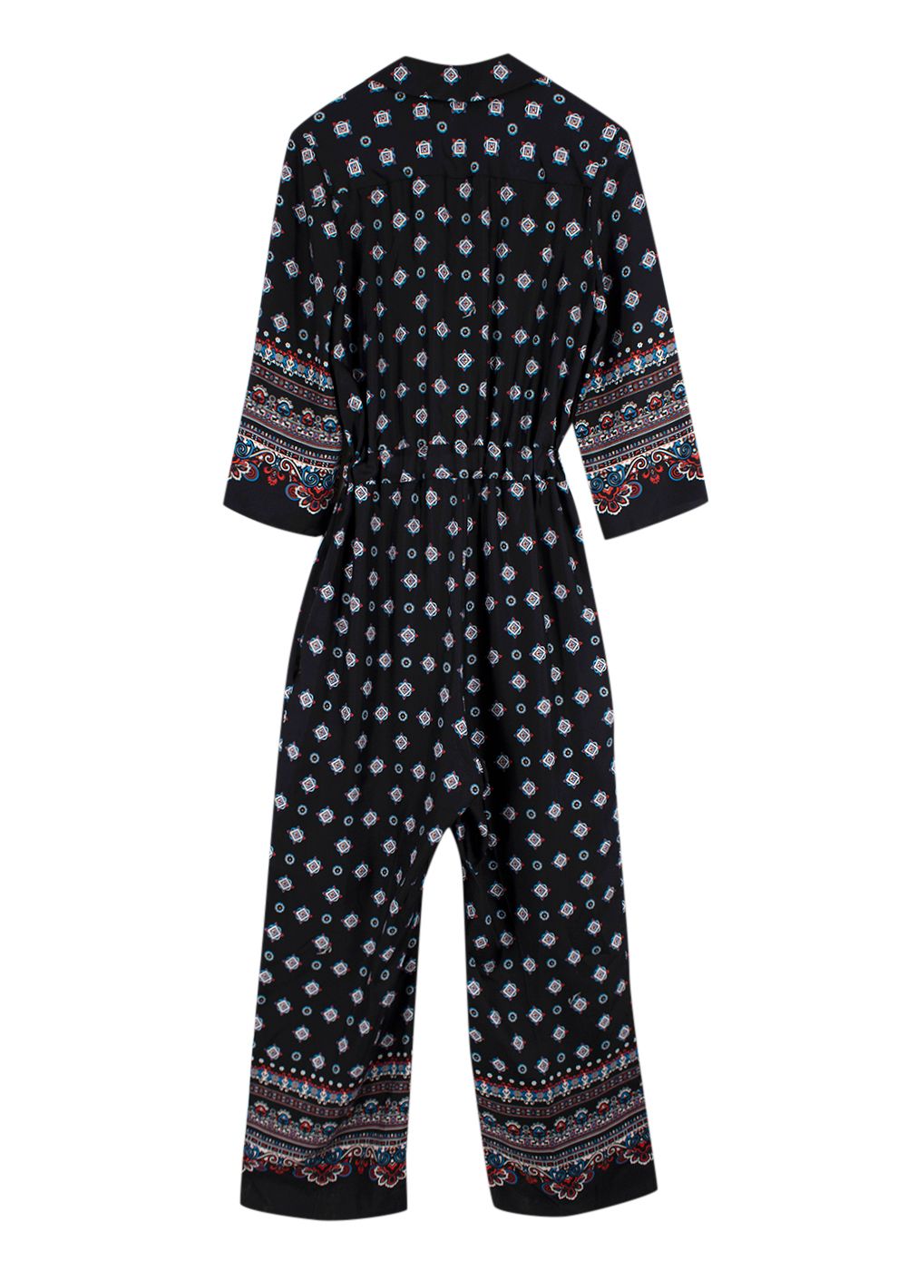 Erdem Black Patterned Silk Truman Jumpsuit Size XS black blue white red