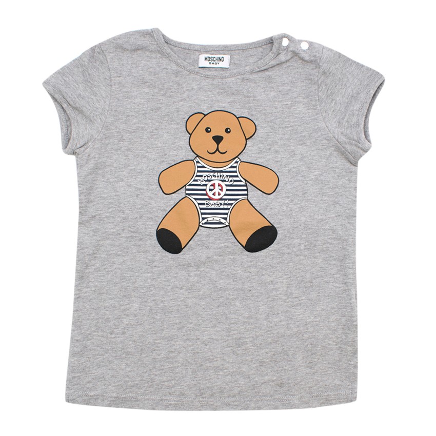 Boys Moschino Baby Grey Teddy Bear Print T-shirt Size 18-24 Months cotton