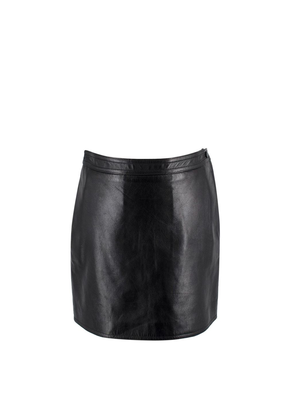 Preowned Saint Laurent Black Leather Mini Skirt Size XS