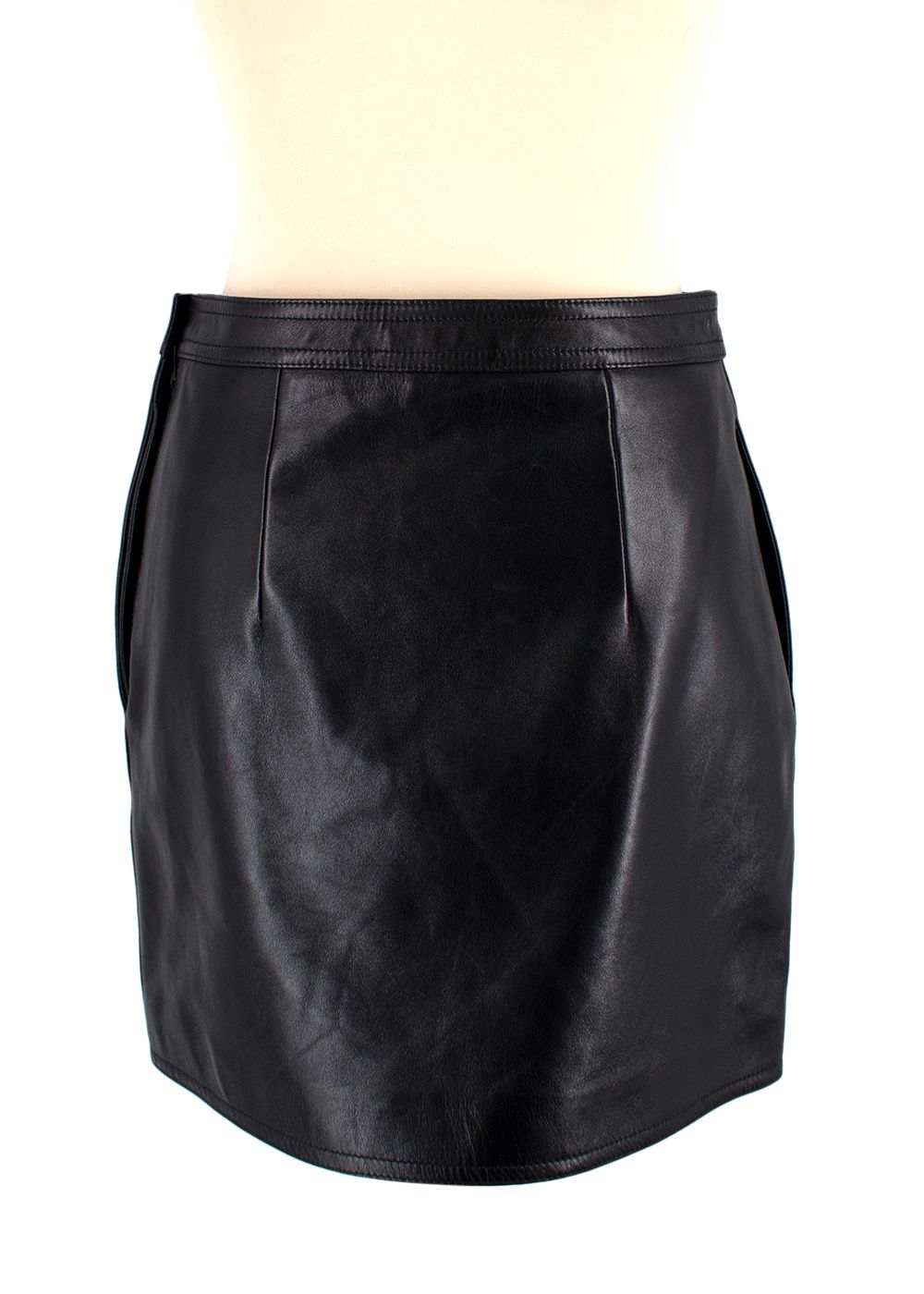 Preowned Saint Laurent Black Leather Mini Skirt Size XS