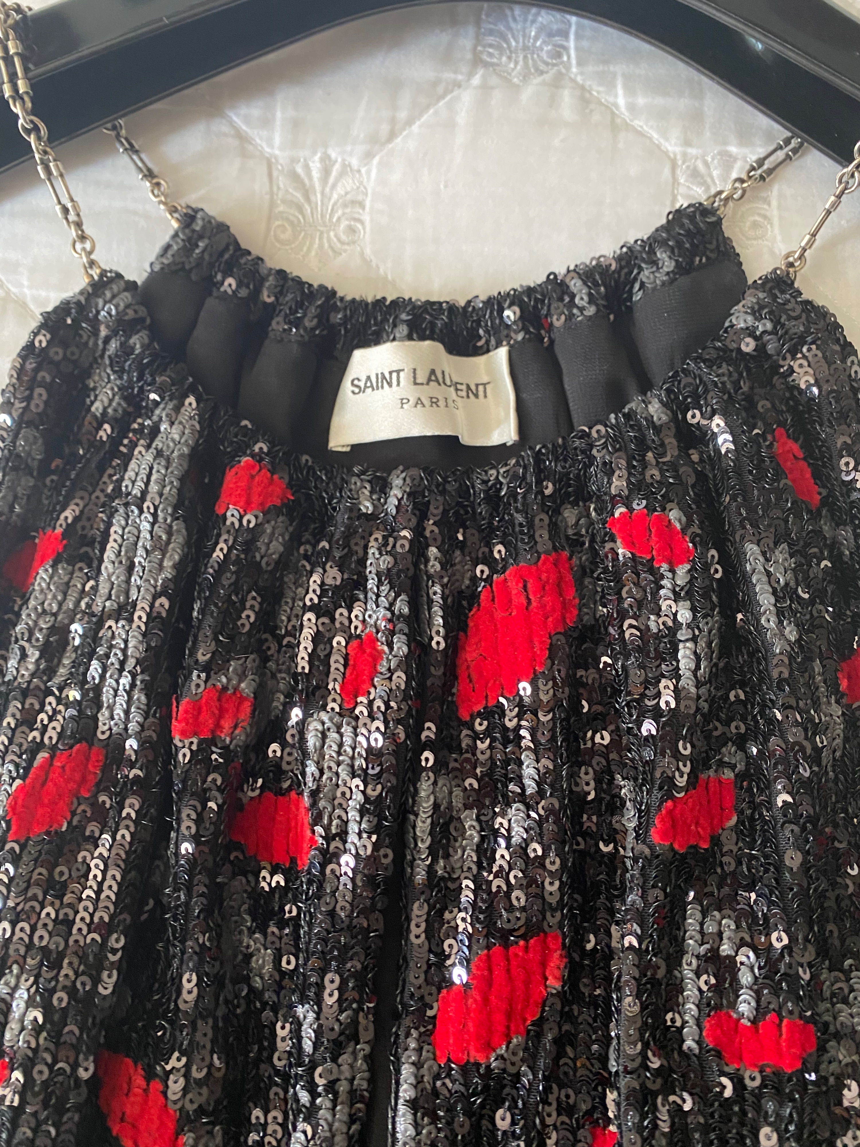 Saint Laurent Black  red polka dot sequin dress Size M silk