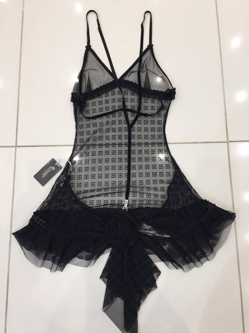 RCrescentini Private Collection Black Tulle  Devore Babydoll Set Size S