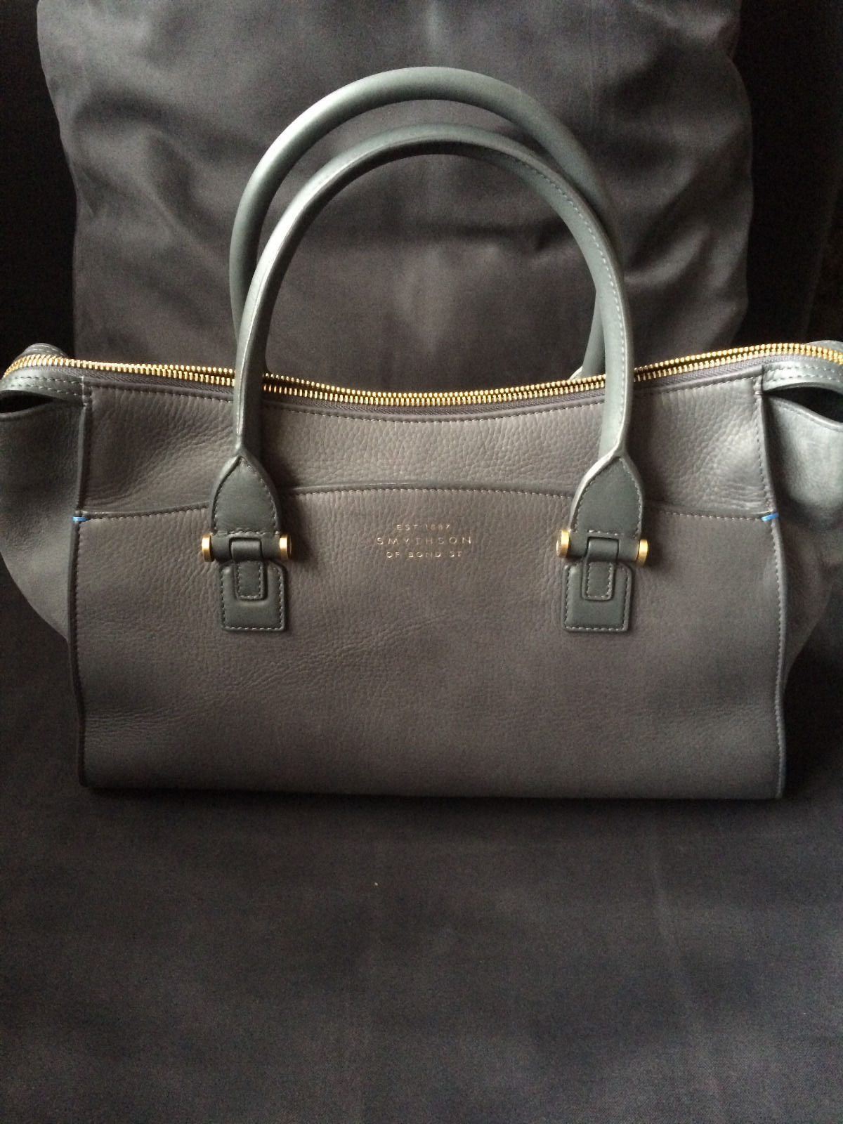 Smythson Eliot Leather Handbag Graphite Grey Size S