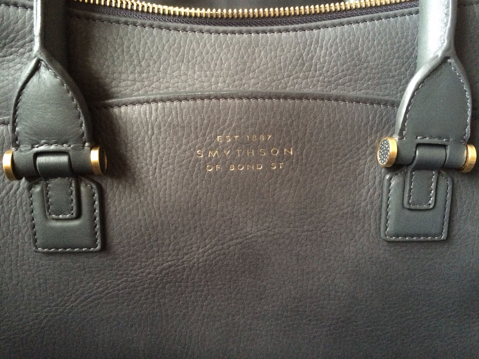 Smythson Eliot Leather Handbag Graphite Grey Size S