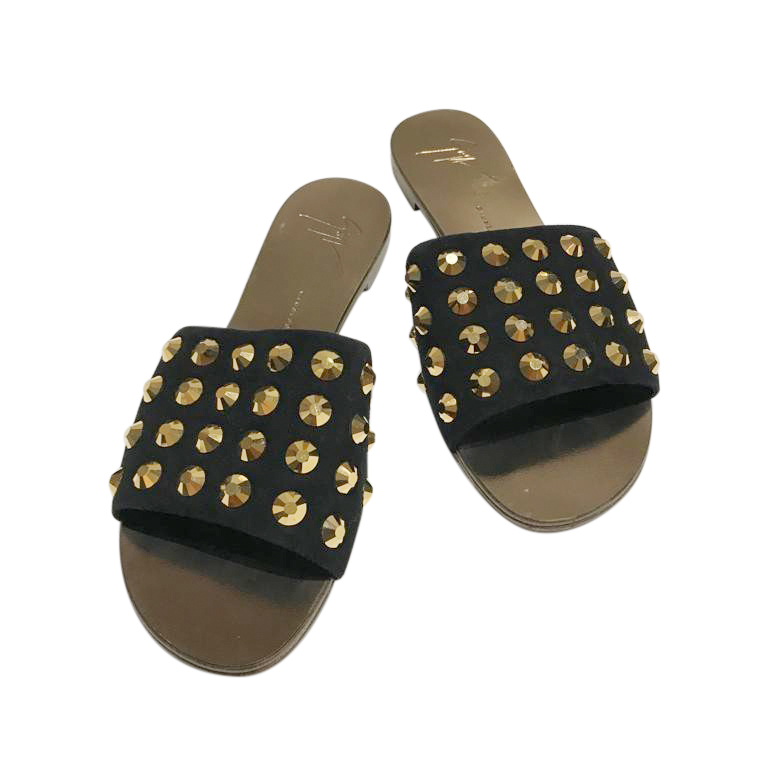 Preowned Giuseppe Zanotti Black Suede Studded Slides Size 375