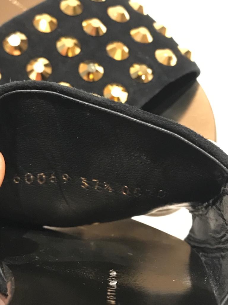 Preowned Giuseppe Zanotti Black Suede Studded Slides Size 375