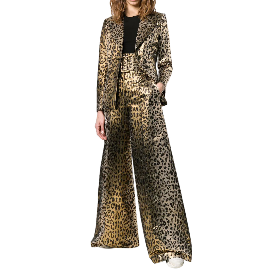 Sarah Battaglia Golden Leopard Print Blazer Size L Black mix fabric