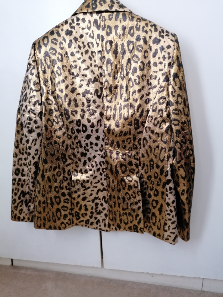 Sarah Battaglia Golden Leopard Print Blazer Size L Black mix fabric