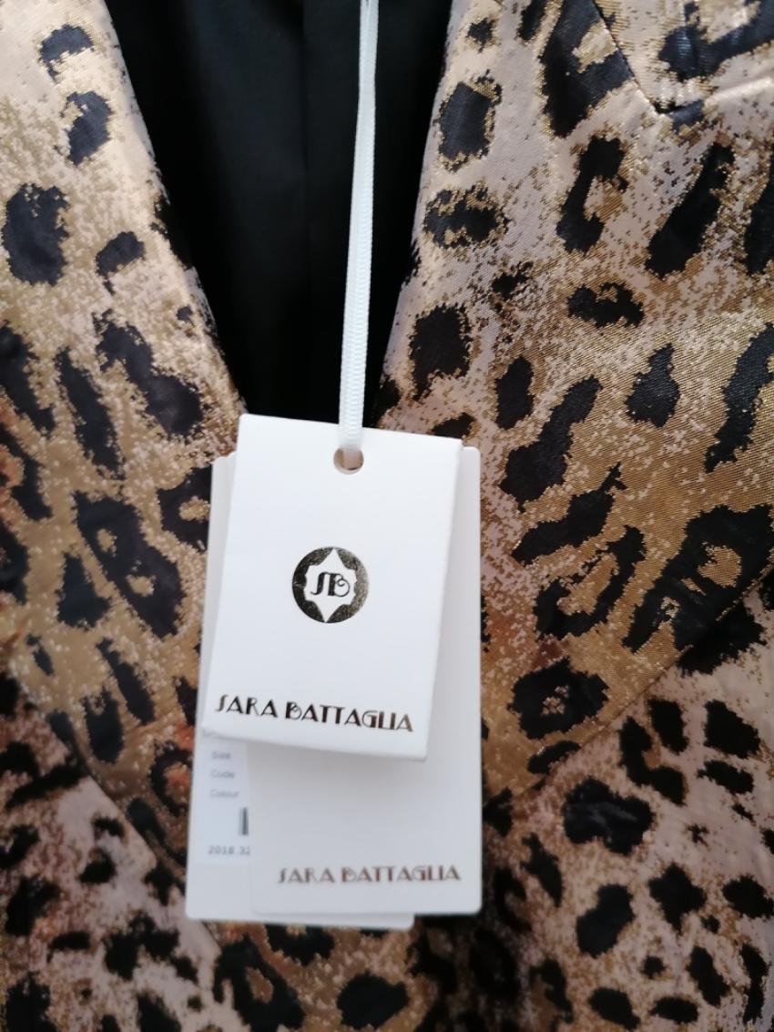 Sarah Battaglia Golden Leopard Print Blazer Size L Black mix fabric