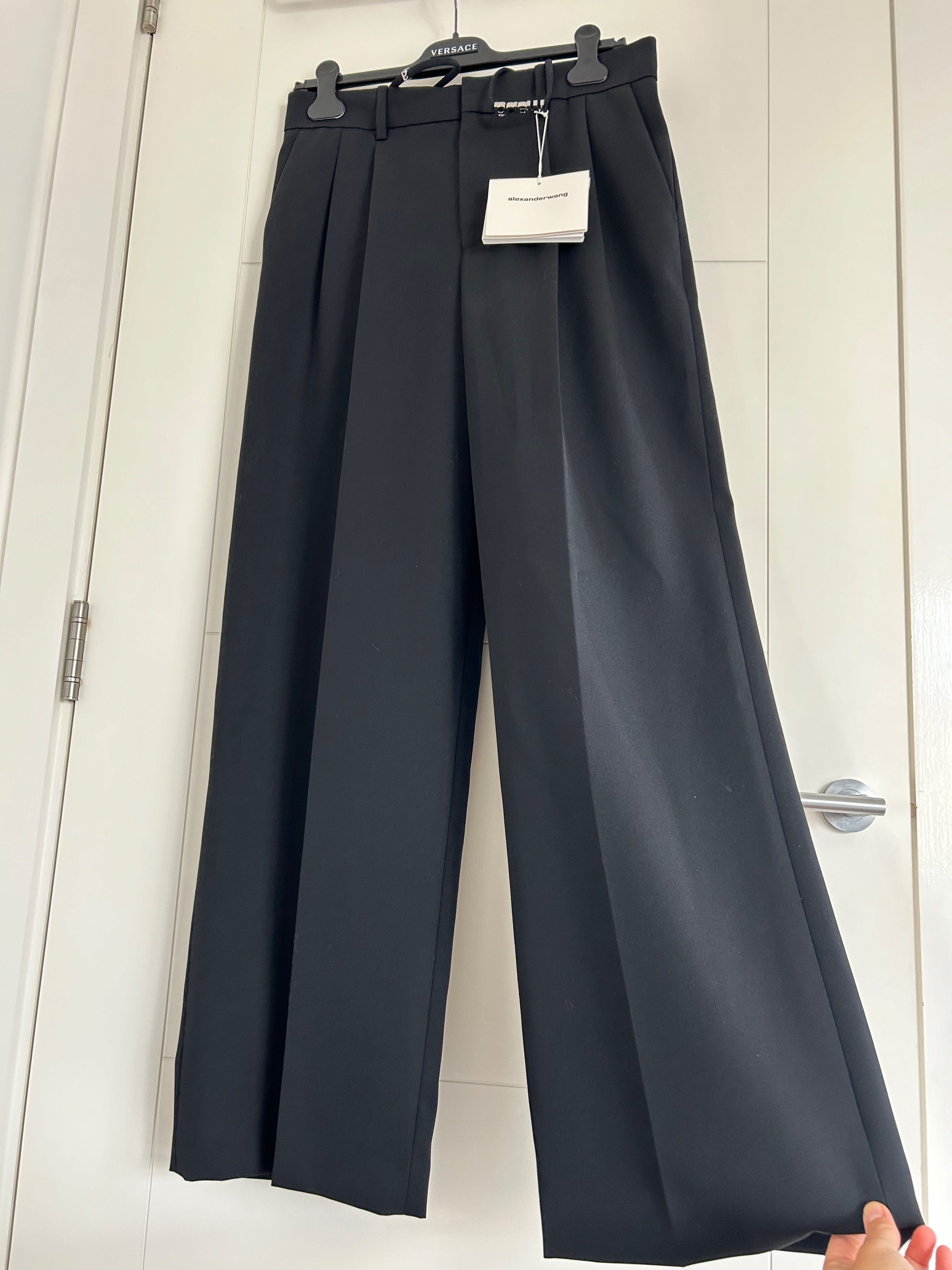 Alexnader Wang Black Logo Embellished Wide Leg Trousers Size S wool