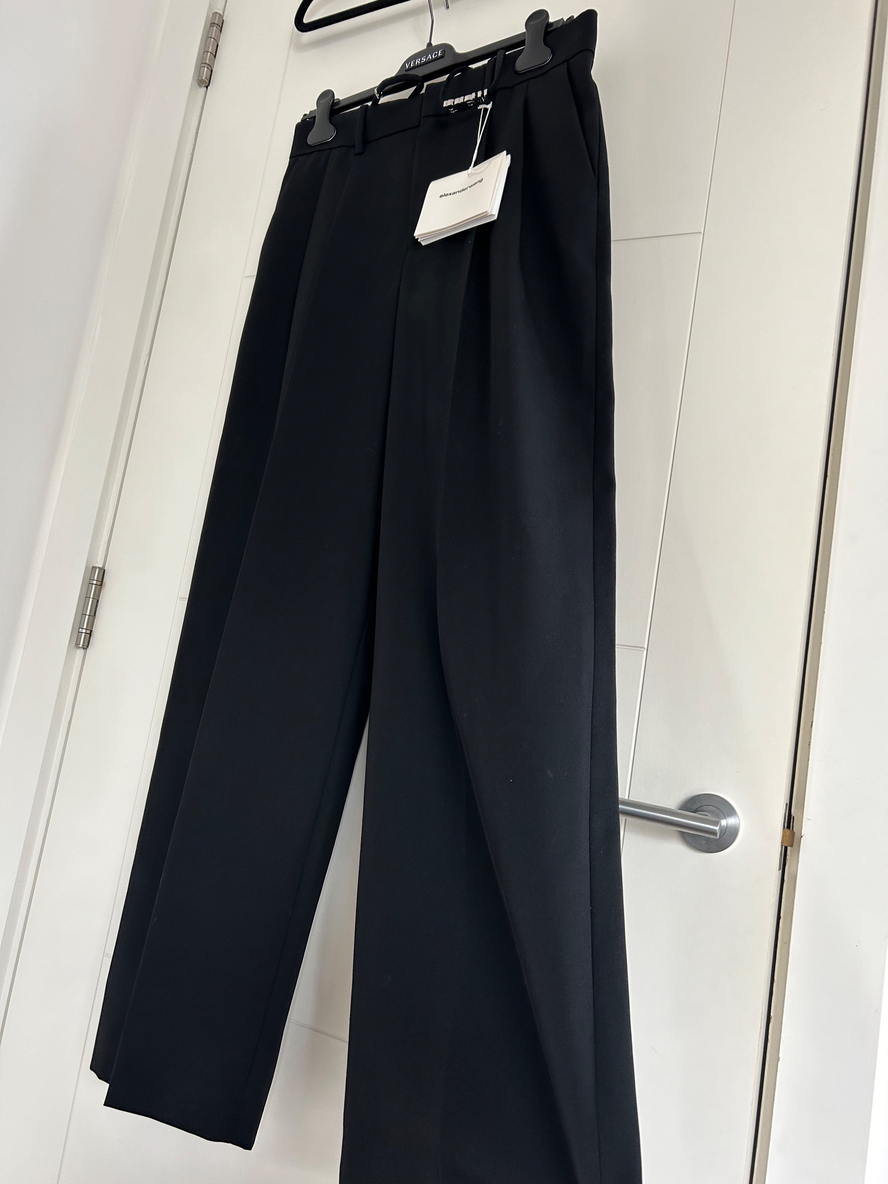 Alexnader Wang Black Logo Embellished Wide Leg Trousers Size S wool