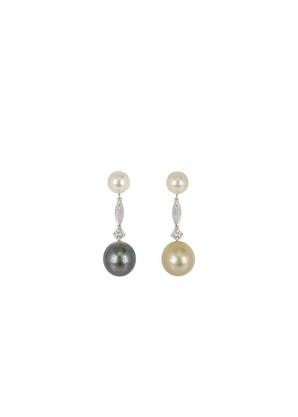 Preowned 18ct white gold diamond  pearl drop earrings