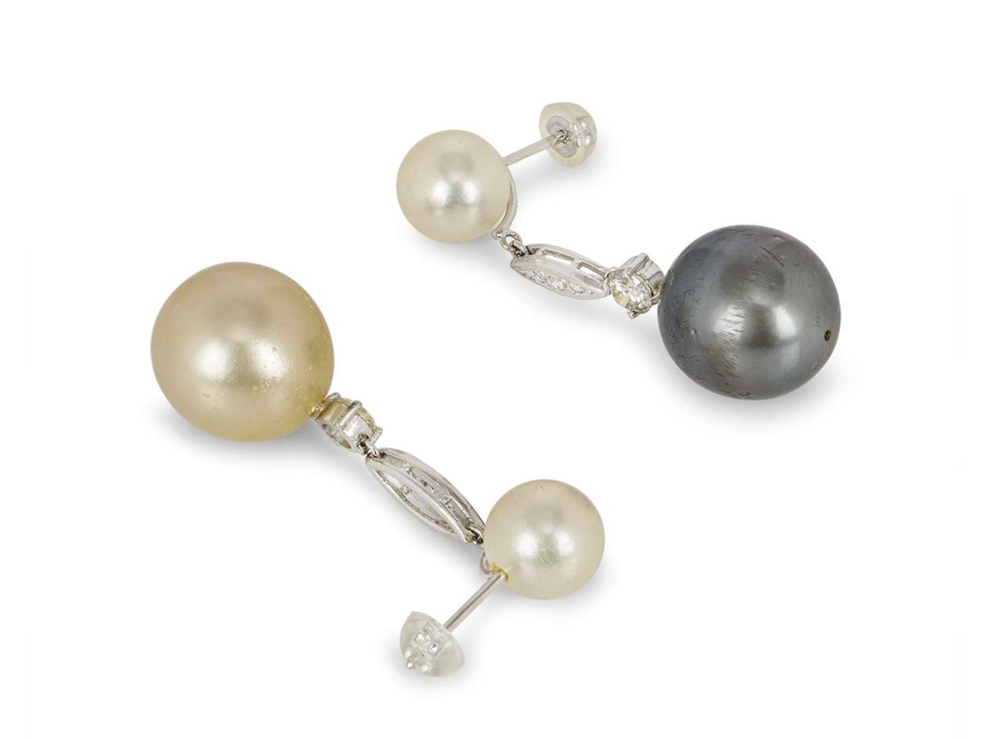 Preowned 18ct white gold diamond  pearl drop earrings