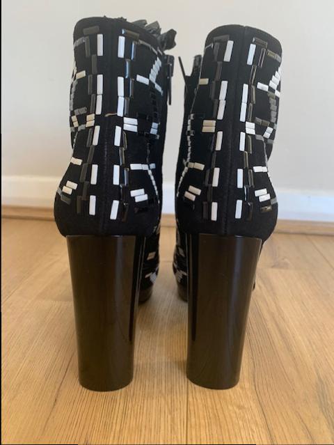 Burberry Prorsum Black  White Beaded Suede 115 Ankle Boots Size 36 leather