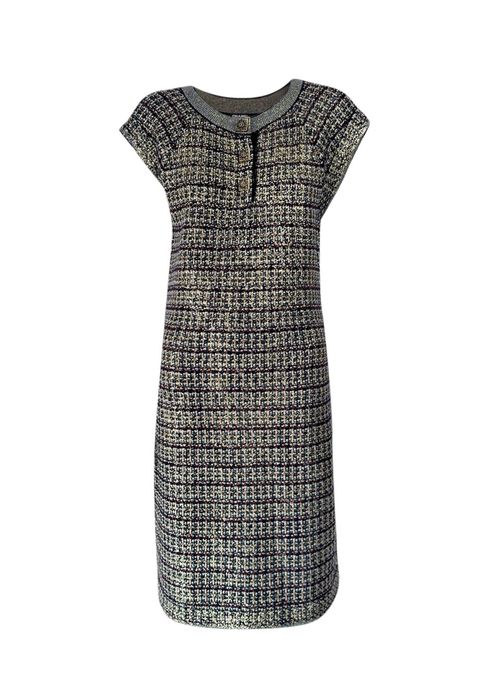 Chanel Paris/Byzance Metalic Coated Cashmere Dress Size S beige