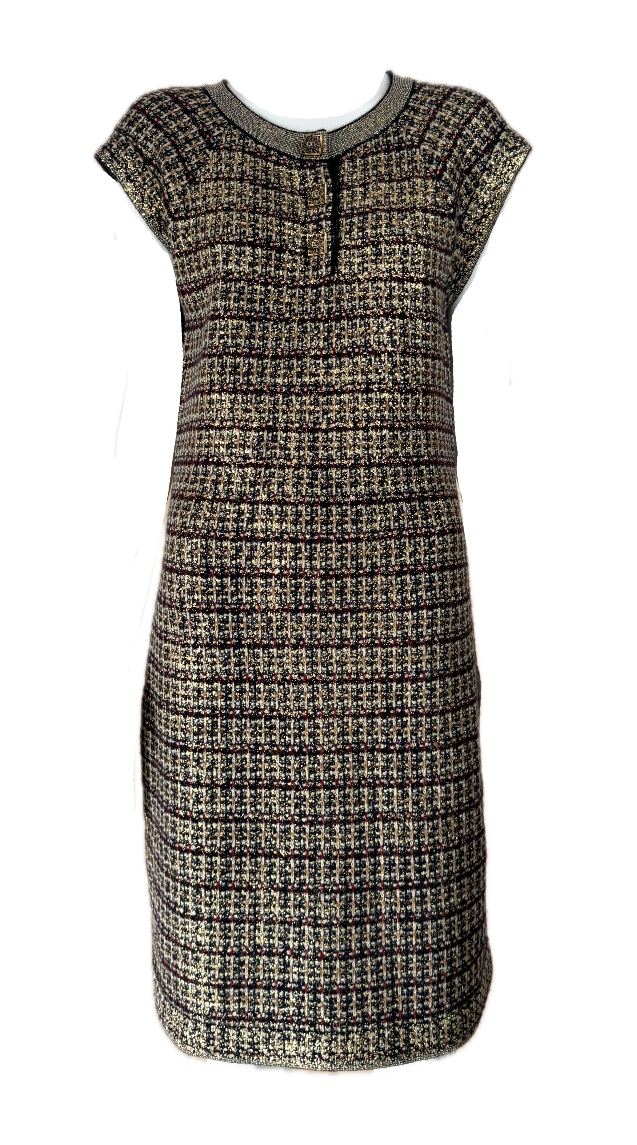 Chanel Paris/Byzance Metalic Coated Cashmere Dress Size S beige