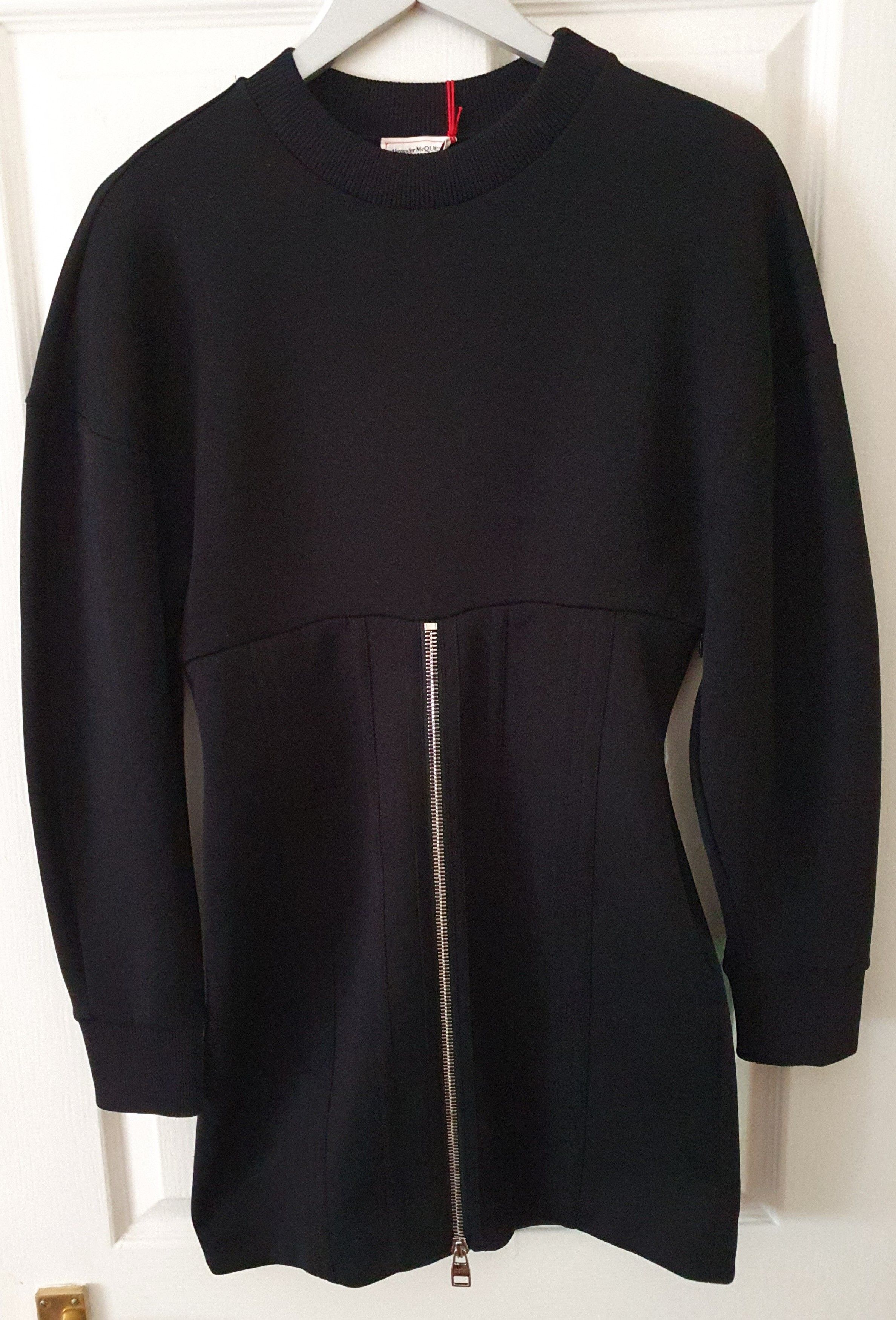 Alexander McQueen Black Zip Detail Sweater Dress Size M Black with Silver Zip Embellishment cotton