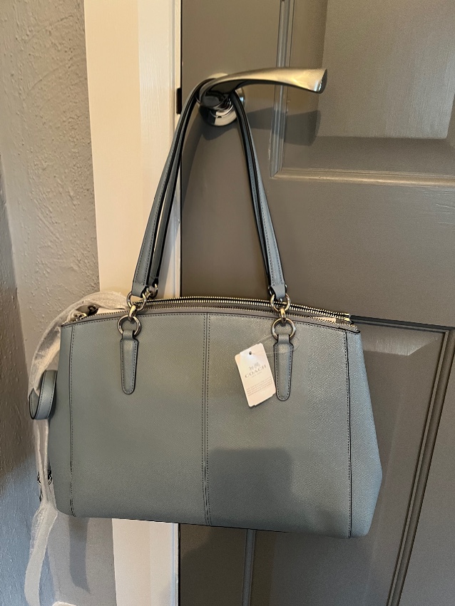 Coach Pale Blue Leather Tote Bag Size M Green