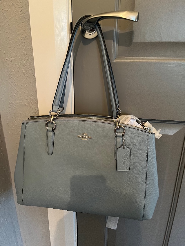 Coach Pale Blue Leather Tote Bag Size M Green