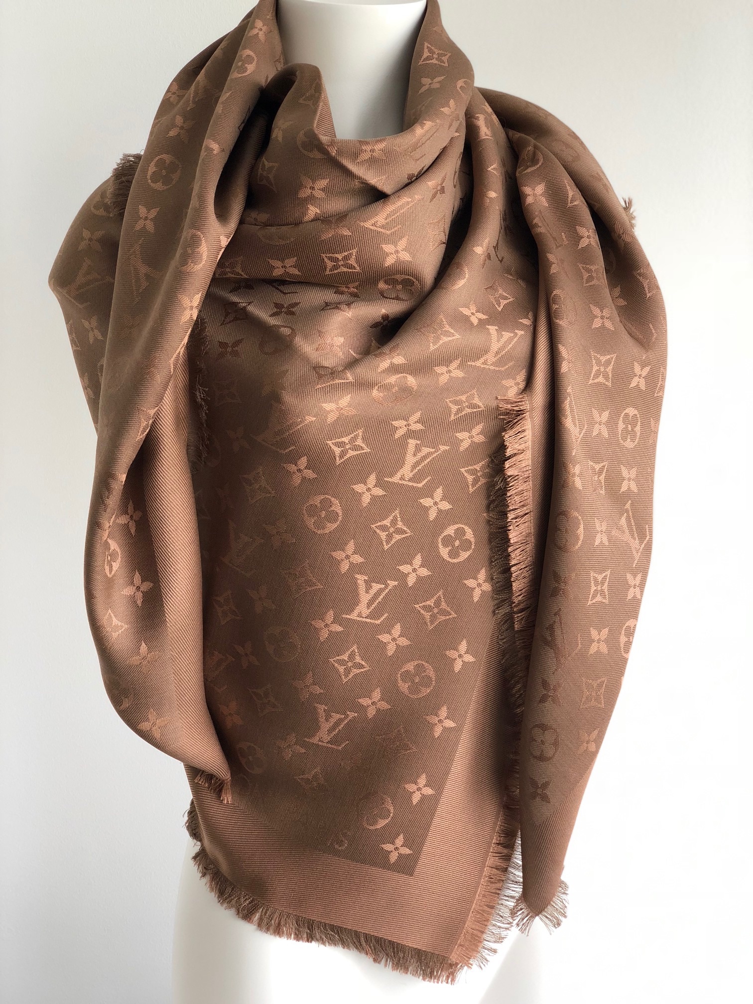 Louis Vuitton Brown Monogram Silk Scarf Cappuccino silk/wool