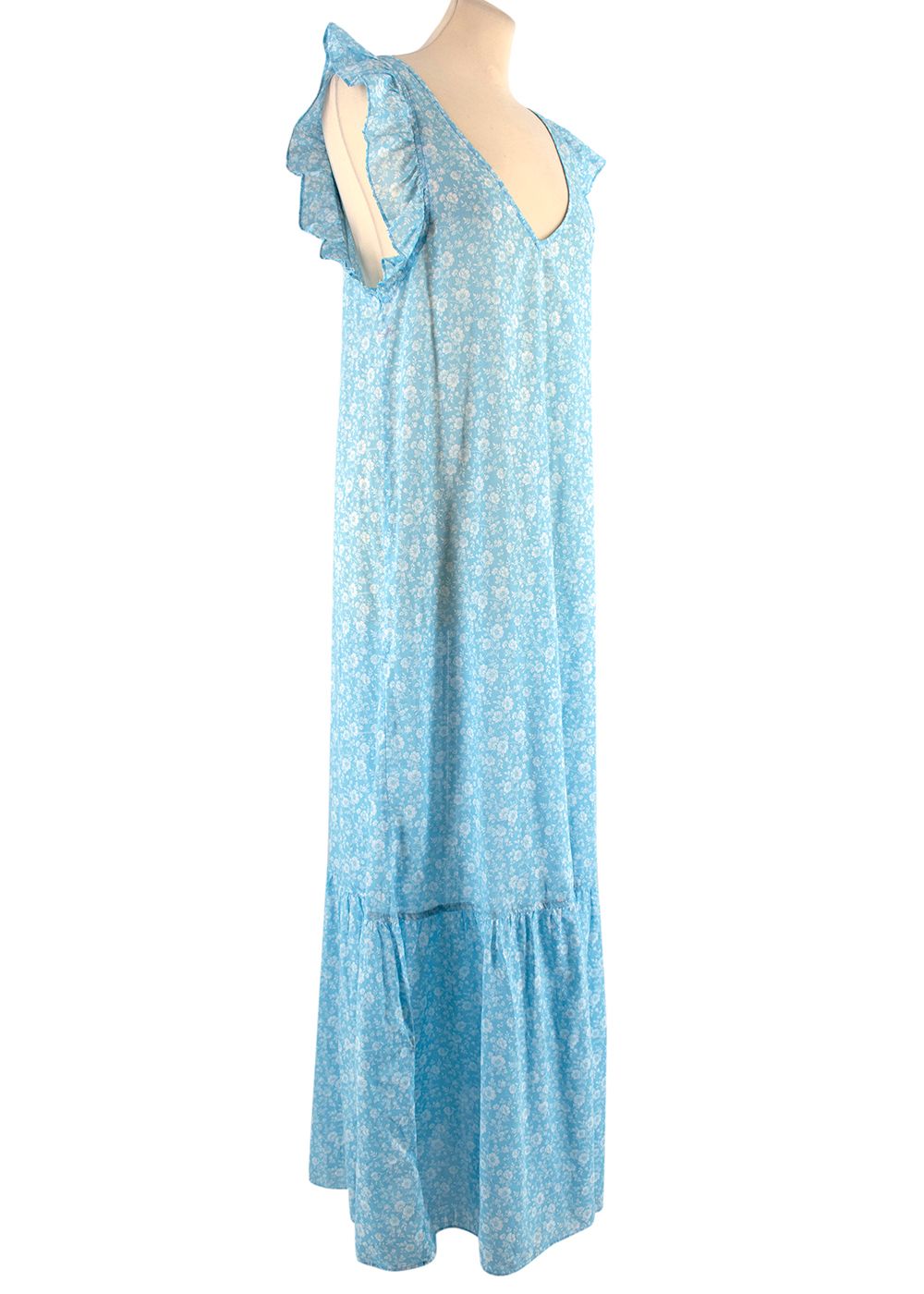 Ganni Blue Floral Printed Tie Back Maxi Dress Size XXS cotton